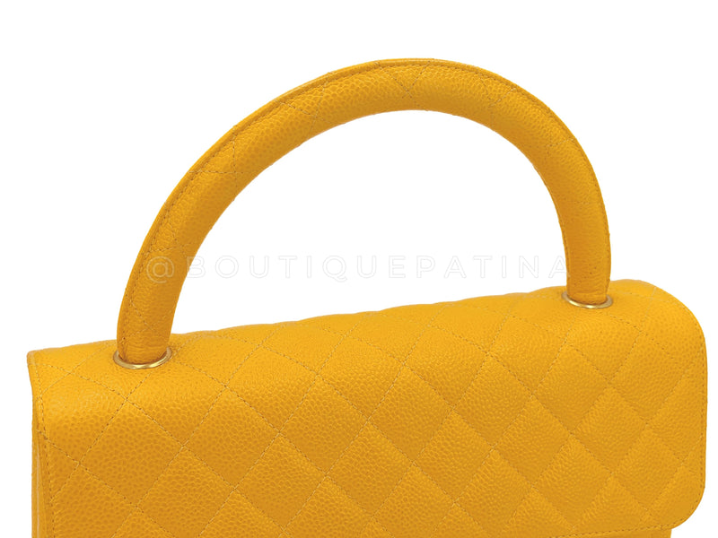 Chanel 1997 Vintage Canary Yellow Caviar Kelly Flap Parent Bag 24k