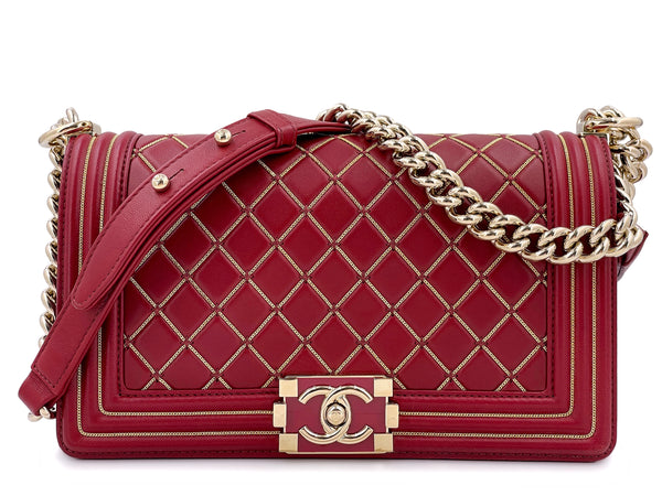 Chanel Red Micro Chain Quilted Medium Boy Bag GHW