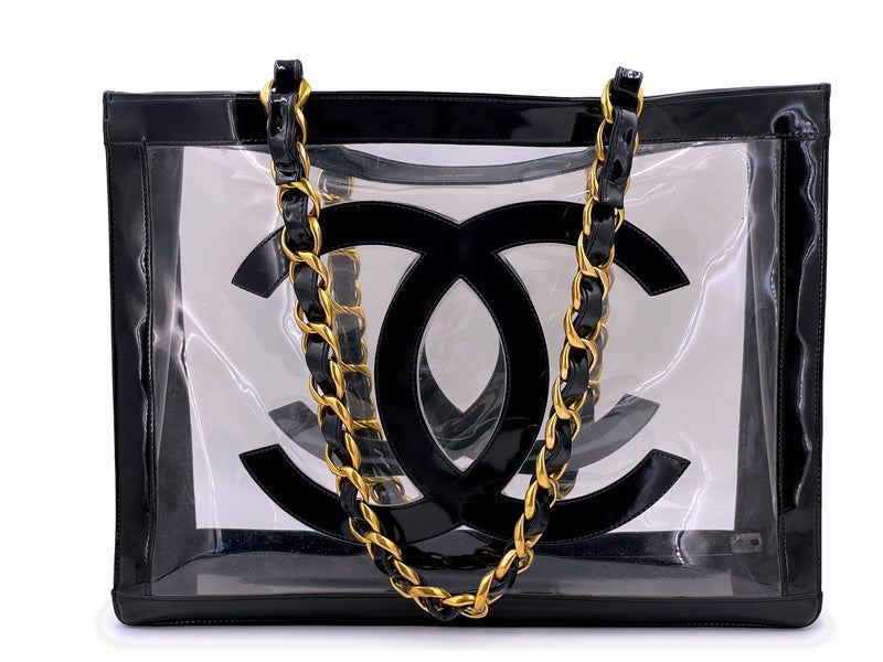 Chanel 1995 Vintage Barbie Clear Black Patent PVC Chunky Chain Tote –  Boutique Patina