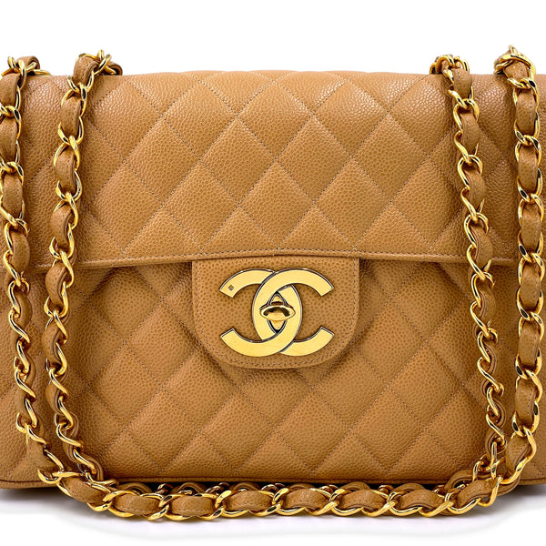Chanel Vintage Caramel Quilted 24k Gold Double Chain Tote Bag