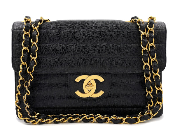 Chanel Vintage Caviar Jumbo Flap Bag 1995 Black Horizontal Classic 24k GHW