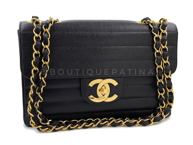 Chanel 1995 Vintage Black Caviar Horizontal Classic Jumbo Flap Bag 24k –  Boutique Patina
