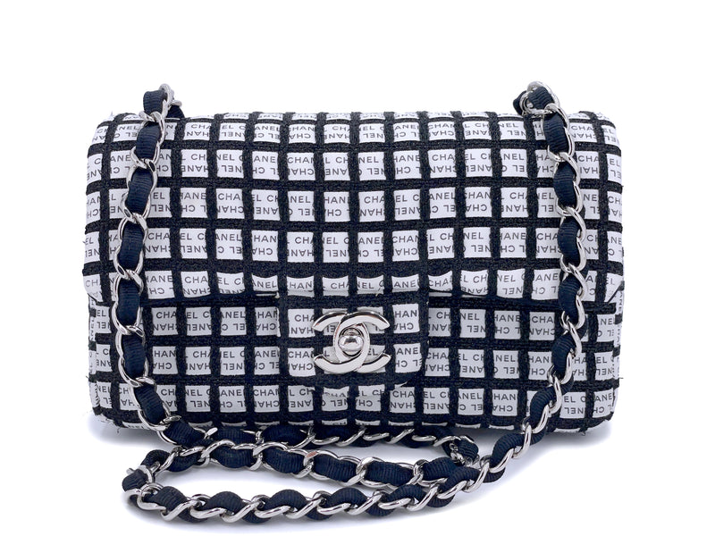 Chanel 2014 Logo Mania Black White Rectangular Mini Flap Bag SHW