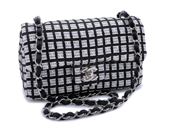 Chanel 2014 Logo Mania Black White Rectangular Mini Flap Bag SHW