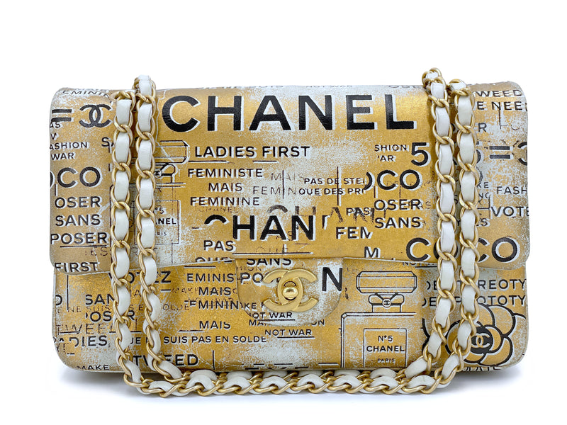 Chanel Metallic Gold Graffiti Crocodile-Embossed Medium Boy Bag