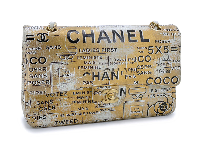 Chanel 2015 Graffiti Newspaper Medium Classic Double Flap Bag GHW Gold