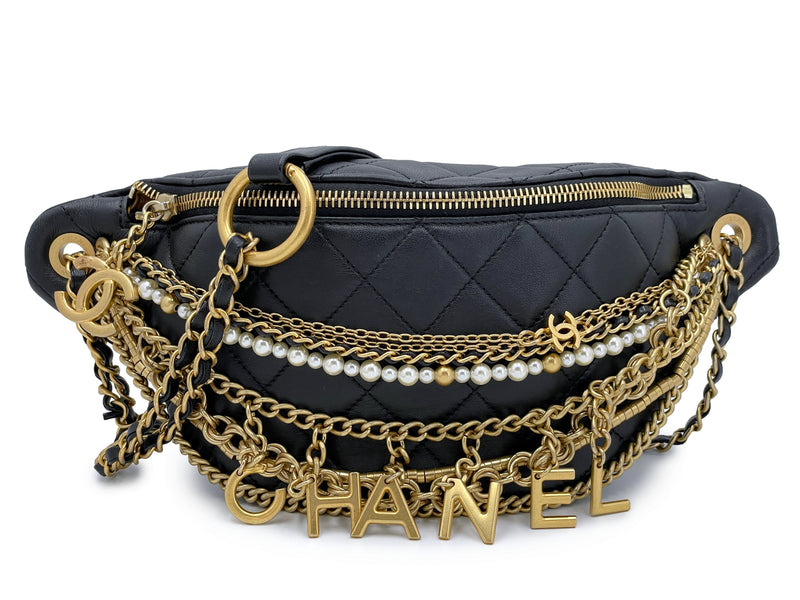 Chanel 19A Black All About Chains Fanny Pack Belt Bag