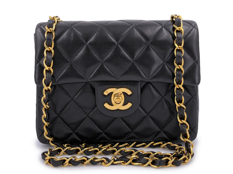Vintage Chanel 7inch Mini Square Flap Navy Quilted Lambskin
