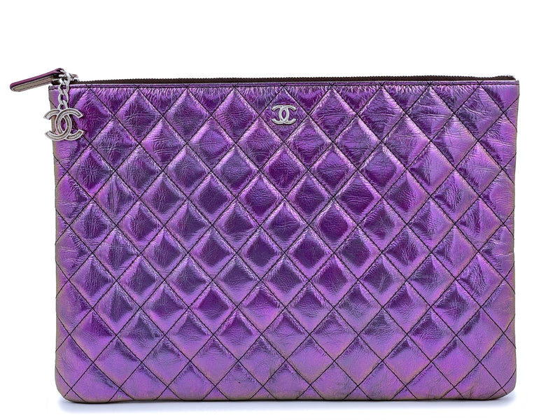 19S Chanel Purple Violet O Case Clutch Bag SHW