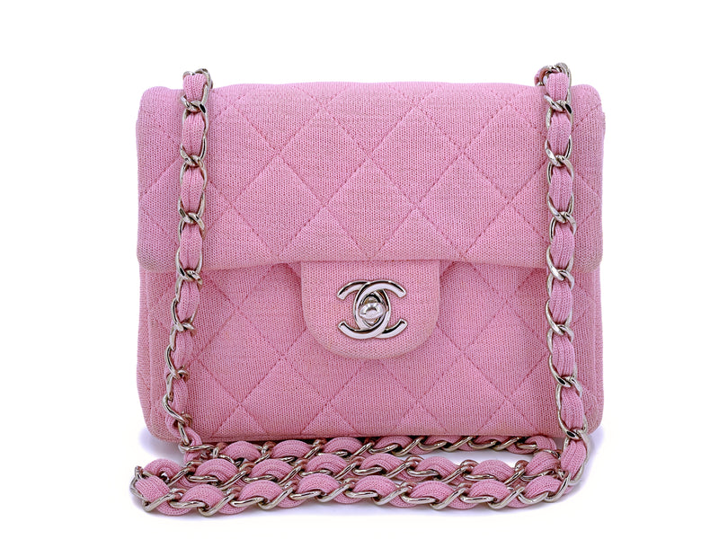 CHANEL Tweed Quilted Mini Rectangular Flap Light Pink White