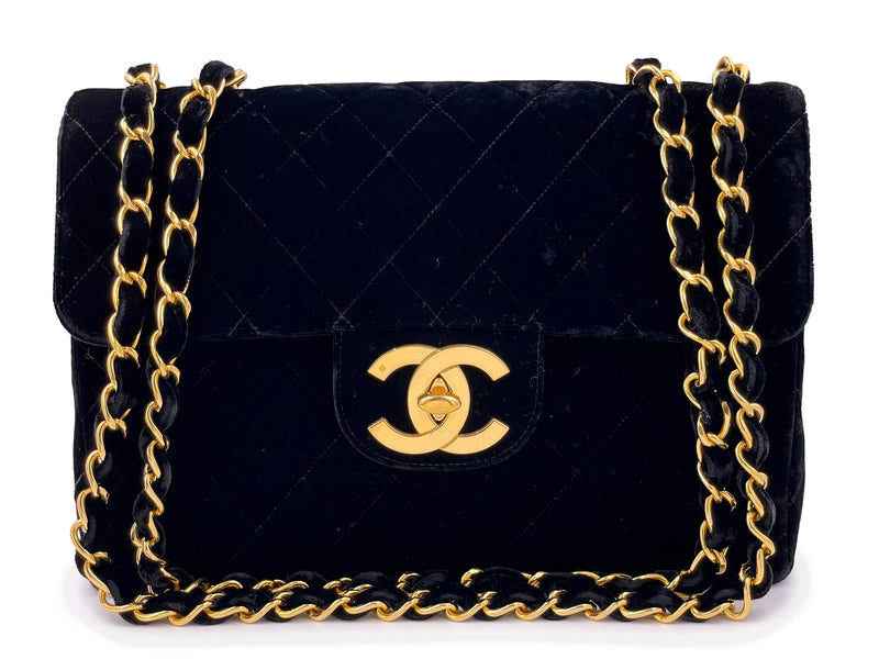 Chanel 1995 Vintage Black Velvet Jumbo Classic Flap Bag 24k GHW