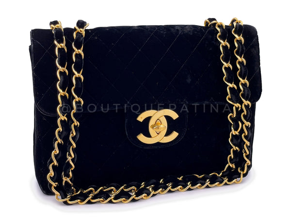 Chanel 1995 Vintage Black Velvet Jumbo Classic Flap Bag 24k GHW