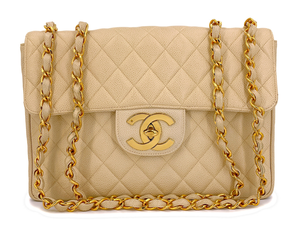 Chanel 1994 Vintage Light Beige Lambskin Large Camera Case