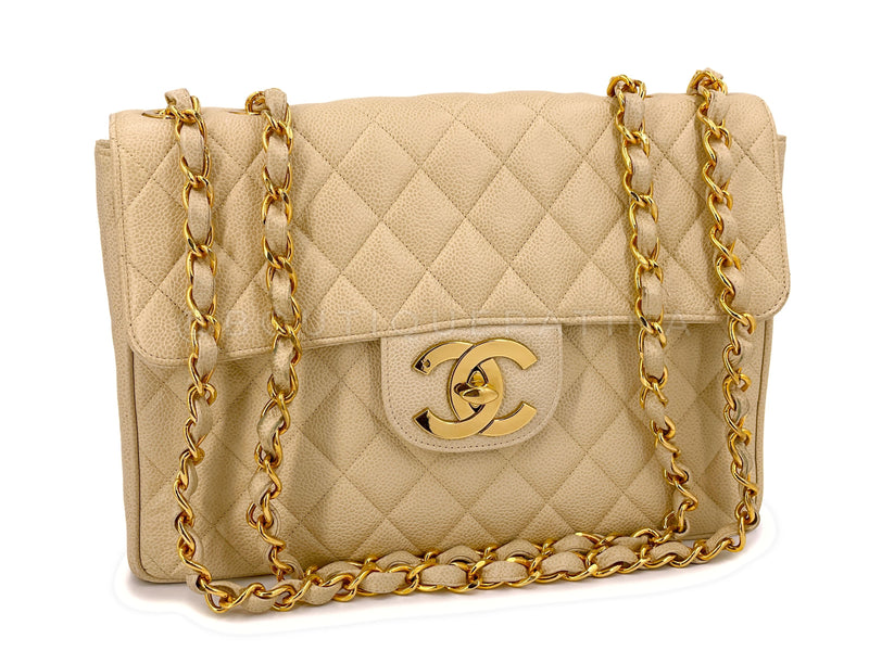 Chanel 1994 Vintage Light Beige Caviar Jumbo Classic Flap Bag 24k GHW –  Boutique Patina