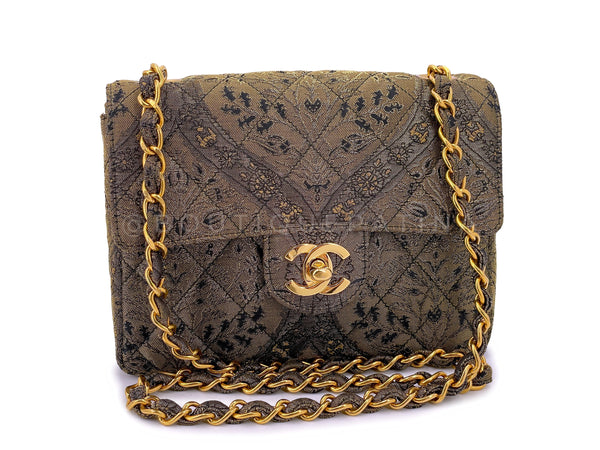 Chanel Vintage 1995 Bronze Brocade Square Mini Flap Bag 24k GHW
