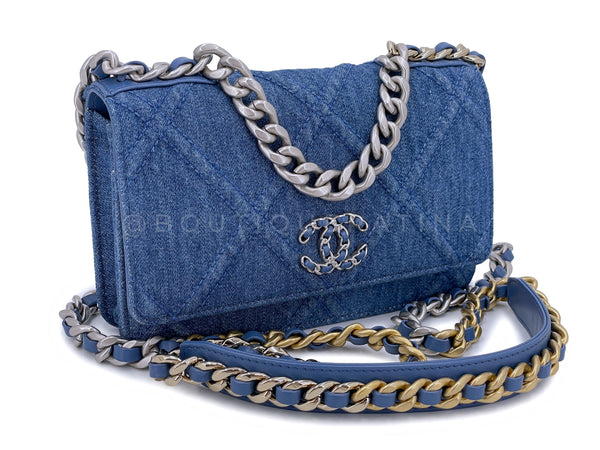 Chanel 19 Denim Wallet on Chain WOC Flap Shoulder Bag