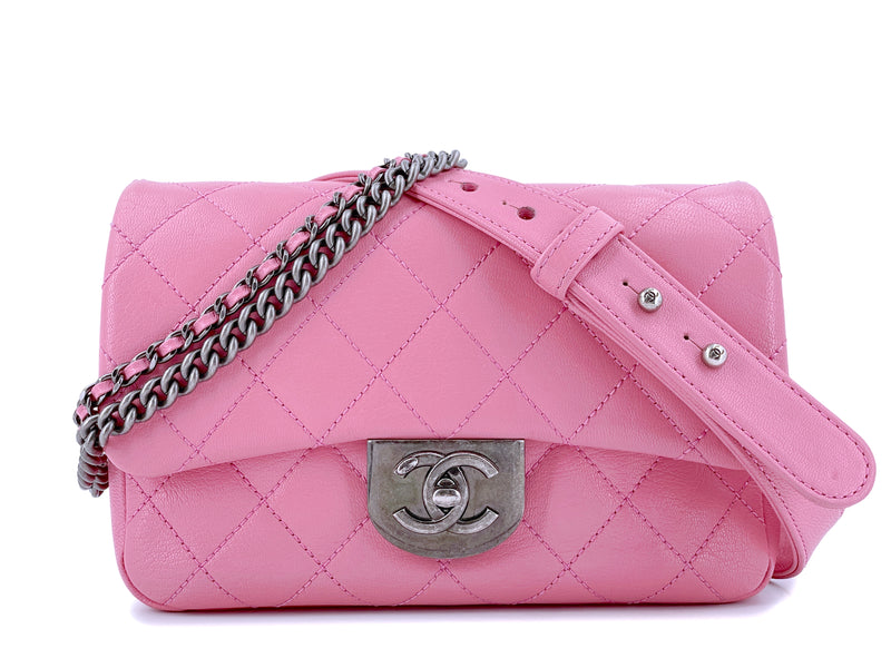 Chanel 2015 Pink Goatskin Double Carry Multichain Quilted Medium