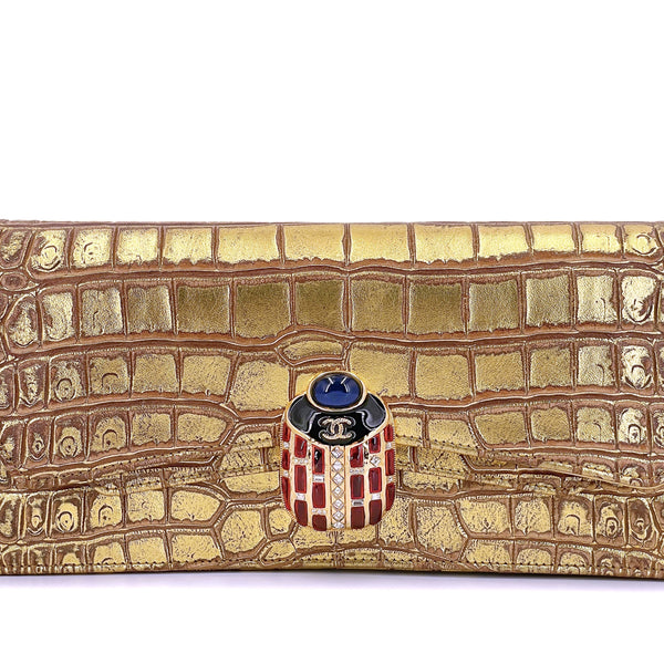 Chanel 19A Egyptian Collection Gold Crocodile Print O Case Clutch Larg –  Boutique Patina