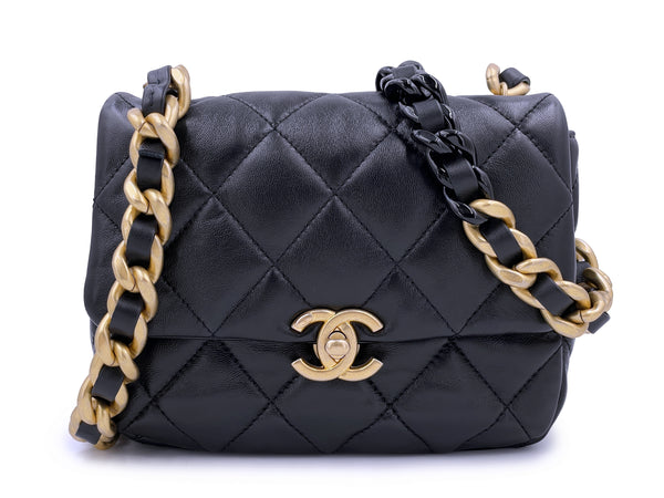 Chanel Black Lacquered Chunky Chain Mini Flap Bag GHW