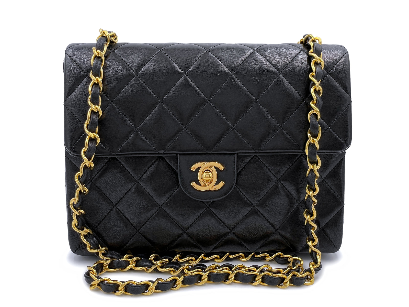 Pristine Chanel 1989 Vintage Black 20cm Square Mini Flap Bag 24k
