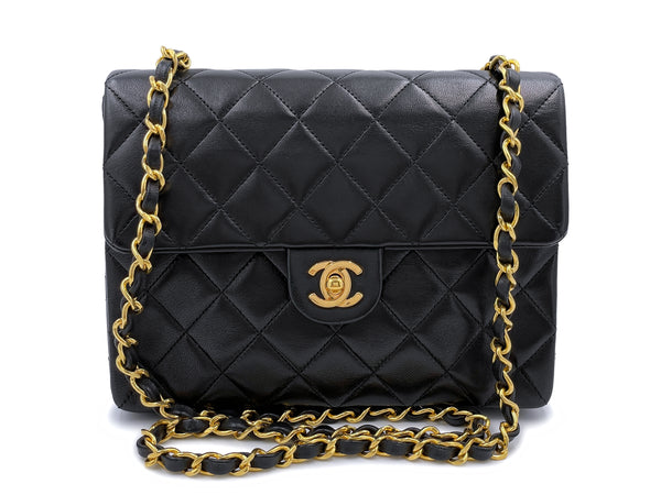 Pristine Chanel 1989 Vintage Black 20cm Square Mini Flap Bag 24k GHW Lambskin