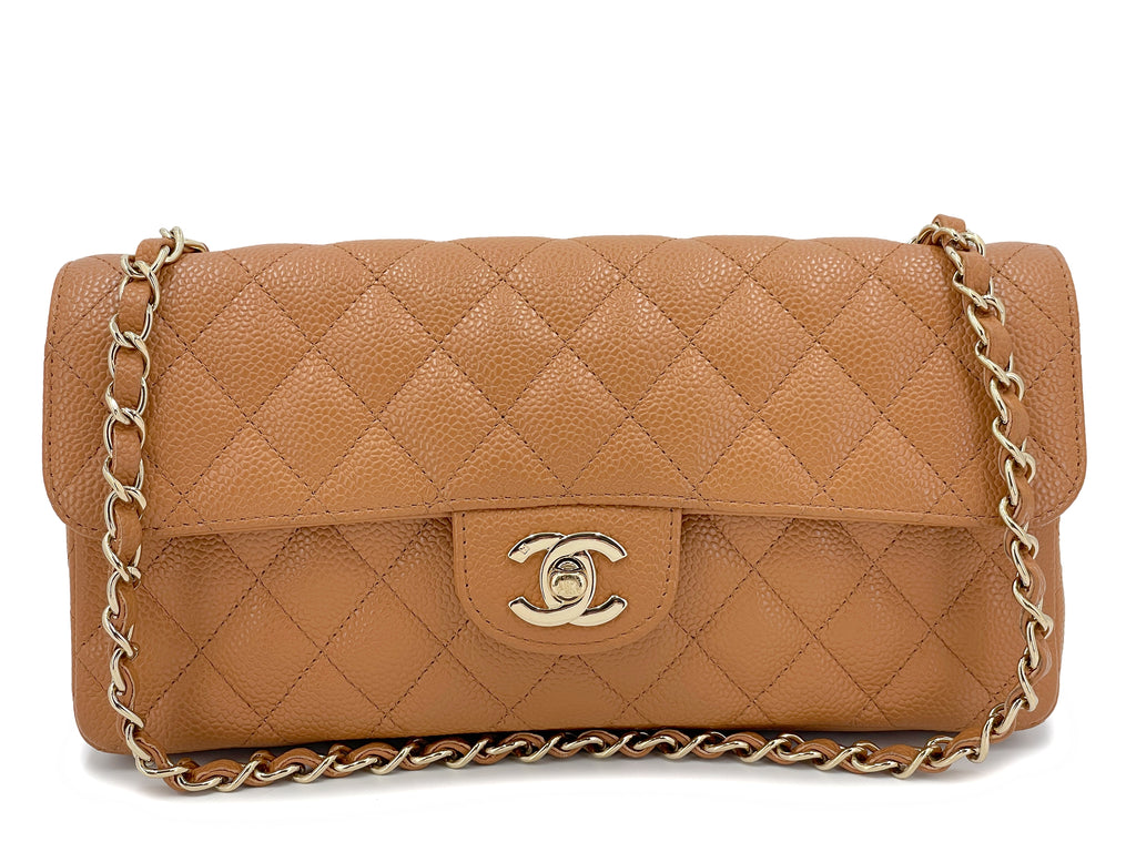 Chanel Beige Quilted Caviar Leather East West Flap Bag. Excellent, Lot  #58017