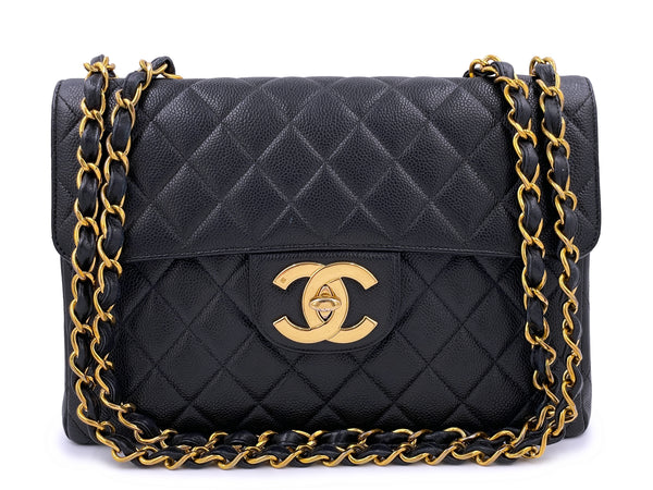 Chanel 1997 Vintage Black Caviar Jumbo Classic Flap Bag 24k GHW