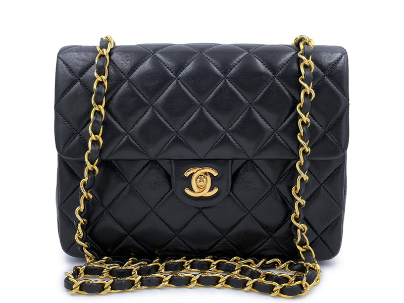 Pristine Chanel 1990 Vintage Black 20cm Mini Square Quilted Flap