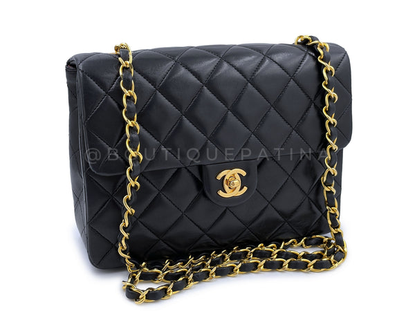 Pristine Chanel 1990 Vintage Black 20cm Mini Square Quilted Flap Bag 24k GHW Lambskin