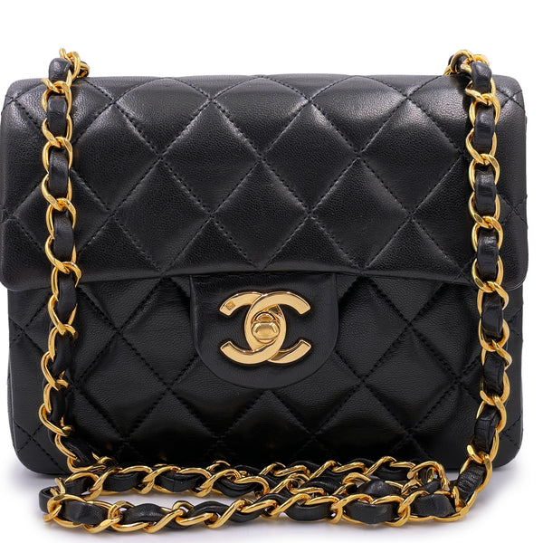 Chanel 1996 Vintage Black Square Mini Flap Bag 24k GHW Lambskin