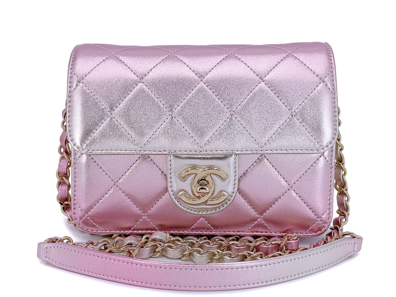 Chanel Metallic Gold Quilted Lambskin Extra Mini Chain Flap