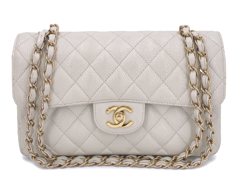 Chanel 2005 Light Gray-Beige Caviar Small Classic Double Flap Bag 24k GHW