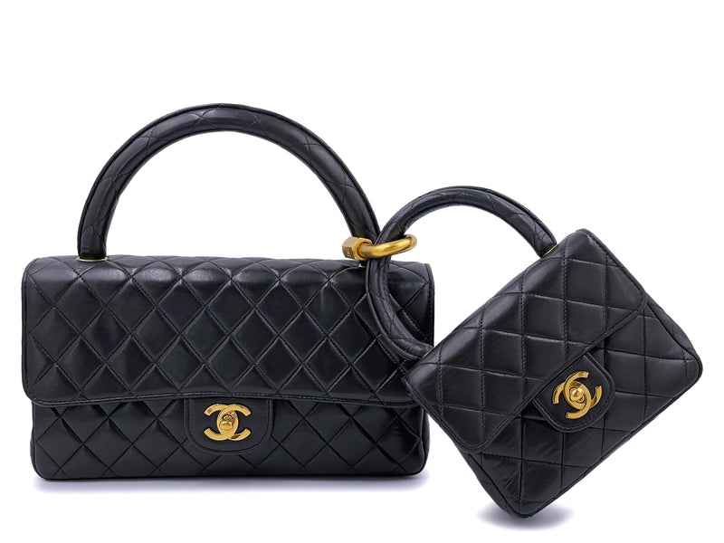 Chanel 1994 Vintage Parent Child Bag Kelly Flap Set Black 24k GHW –  Boutique Patina