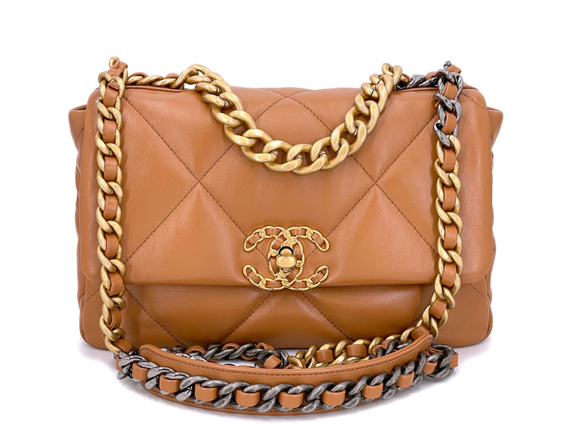 Pristine Chanel 19 Caramel Beige Small-Medium Flap Bag