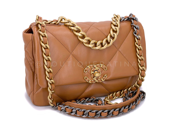 Pristine Chanel 19 Caramel Beige Small-Medium Flap Bag