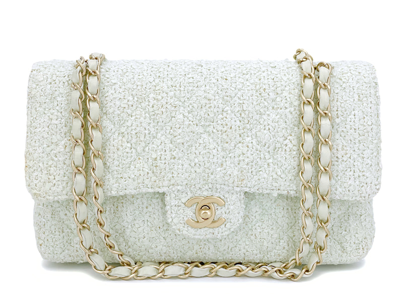 Chanel 2004 Vintage Pale Green Boucle Tweed Medium Classic Double