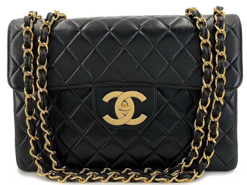 Chanel 1996 Vintage Black Jumbo Classic Flap Bag 24k GHW