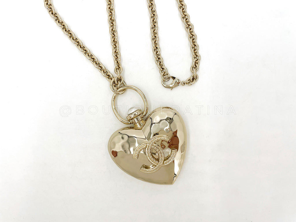 CHANEL 22K Tweed Heart Locket Long Necklace *New