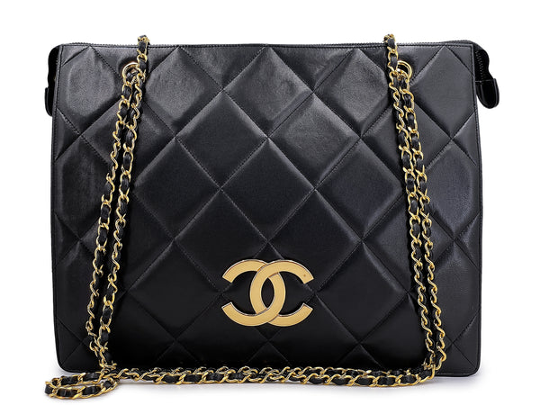 Rare Chanel Vintage Black Shopper Tote Bag Oversized CCs 24k GHW