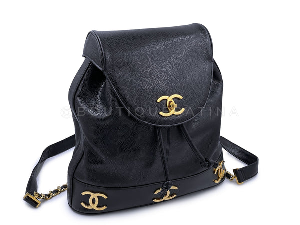 Chanel 1994 Vintage Black Caviar Classic Gold CC Backpack Bag 24k GHW