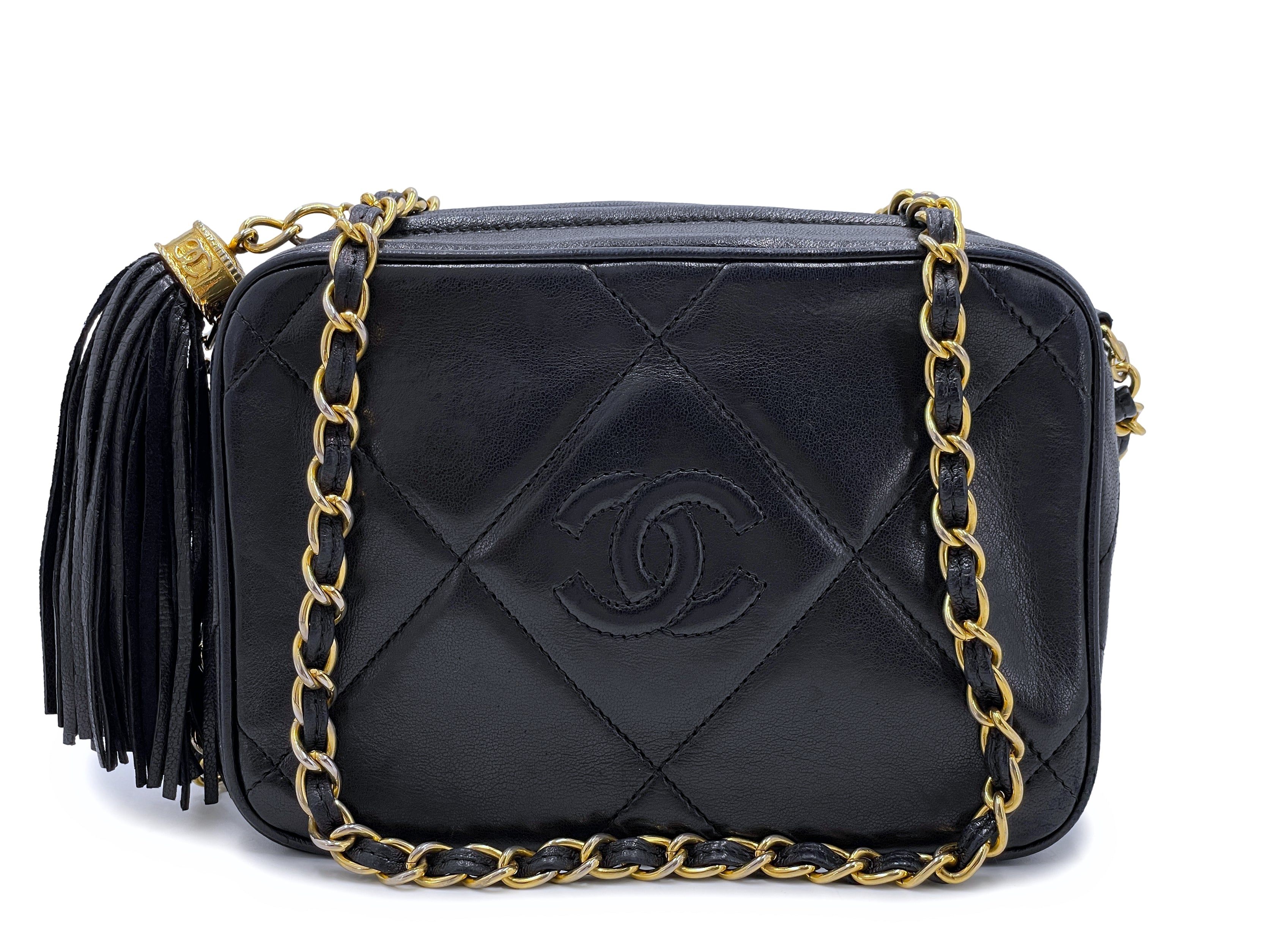 Chanel Vintage Diamond CC Camera Bag Quilted Leather Medium