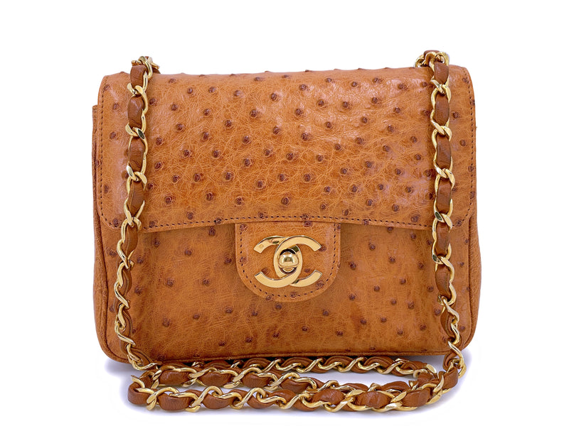 Chanel 1987 Vintage Caramel Beige Ostrich Square Mini Flap Bag 24k GHW –  Boutique Patina