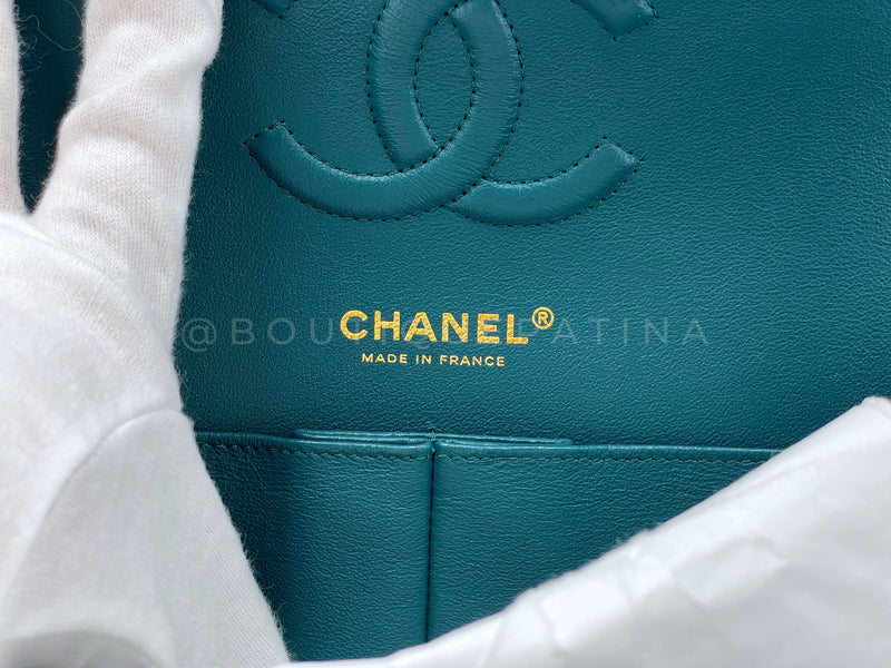 Chanel Teal Green Chevron Caviar Medium Classic Double Flap Bag GHW