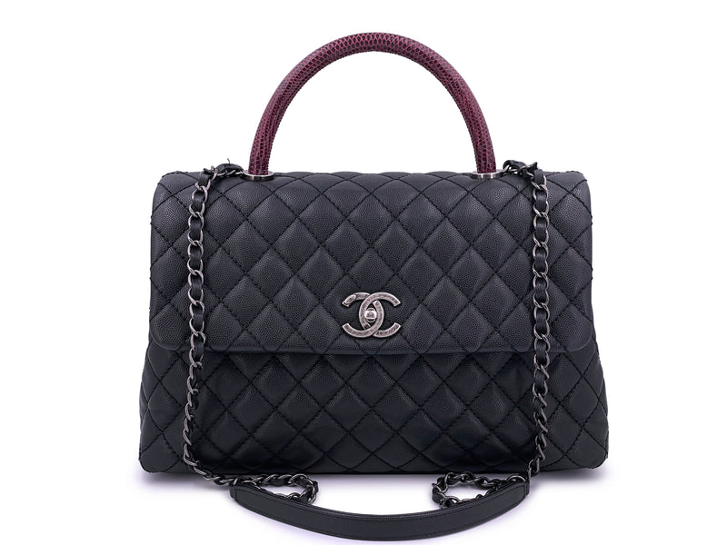 Chanel Black Caviar Lizard Coco Handle Small Flap Bag