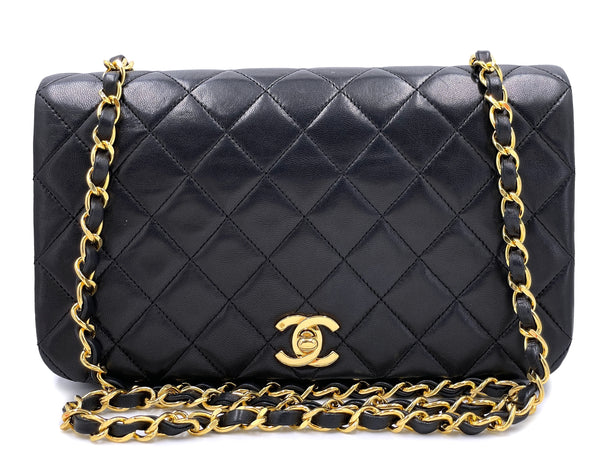 Chanel 1989 Vintage Black Full Flap Quilted Shoulder Bag 24k GHW Lambskin