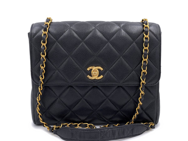 Chanel 1996 Vintage Black Caviar Square Crossbody Flap Bag 24k GHW