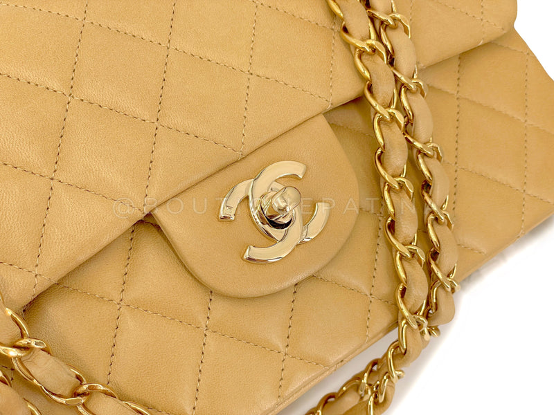 Chanel Classic Flap Medium Beige Lambskin 24K Gold Hardware, Luxury, Bags &  Wallets on Carousell