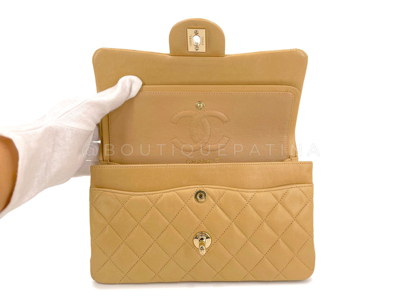 CHANEL Classic Lambskin Quilted Medium Double Flap Bag Beige, 24K