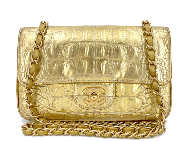 Chanel 19A Egyptian Gold Crocodile Print Rectangular Mini Flap Bag GHW