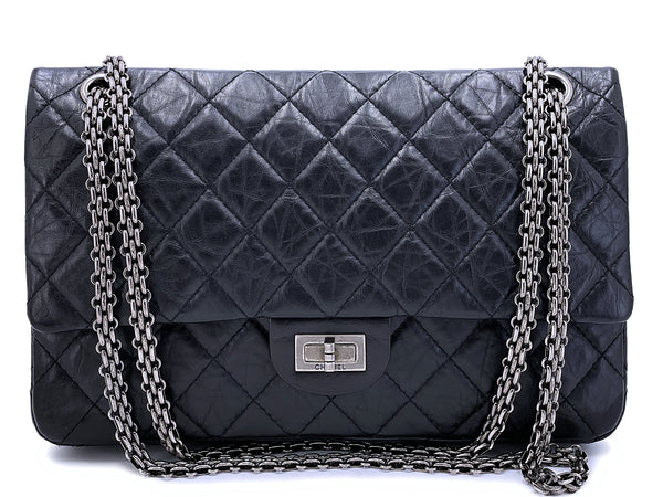 Chanel 2008 Black Reissue 2.55 Classic Double Flap Bag 226 Medium